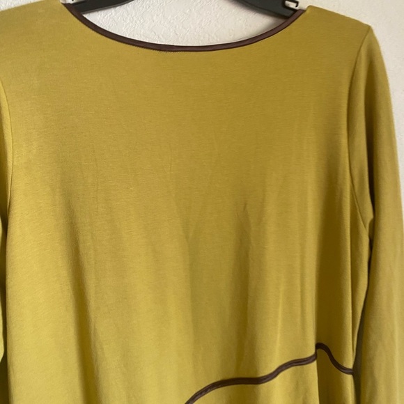 Cheyenne Art To Wear Silk Trim Asymmetrical Olive Green Tunic Lagenlook Top S/M - Picture 14 of 15